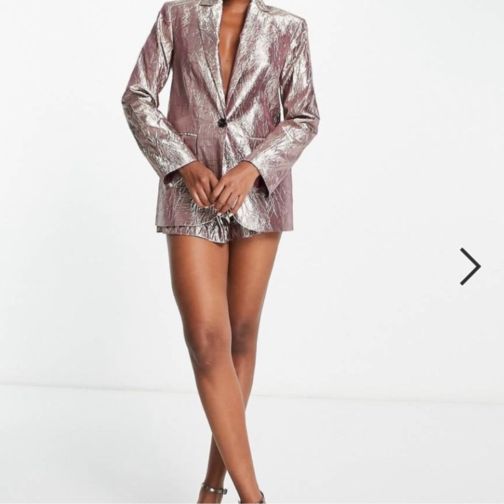 ASOS DESIGN metallic nipped waist suit blazer & shorts